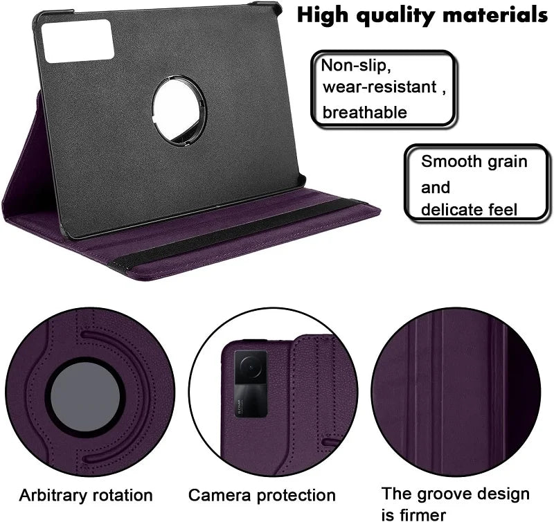 360 Degree Rotating Case for Xiaomi Redmi Pad SE 11" 2023 – PU Leather Tablet Cover with Stand Holder - TheElecnest