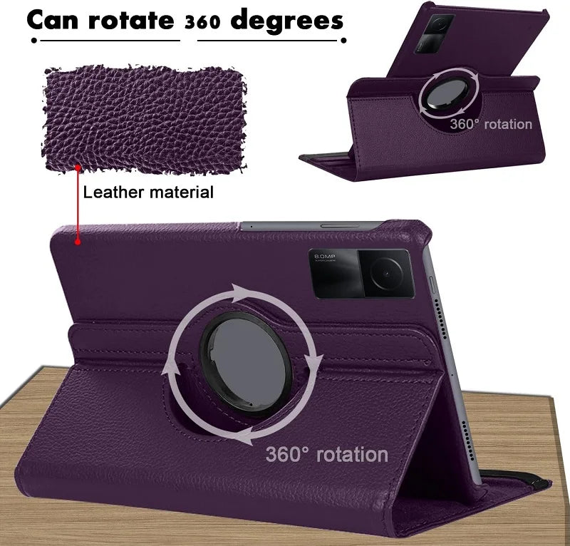 360 Degree Rotating Case for Xiaomi Redmi Pad SE 11" 2023 – PU Leather Tablet Cover with Stand Holder - TheElecnest