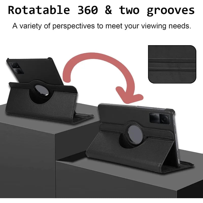 360 Degree Rotating Case for Xiaomi Redmi Pad SE 11" 2023 – PU Leather Tablet Cover with Stand Holder - TheElecnest