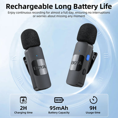 BOYA BY-V2 Wireless Lavalier Microphone – iPhone, Android, Vlog & Recording