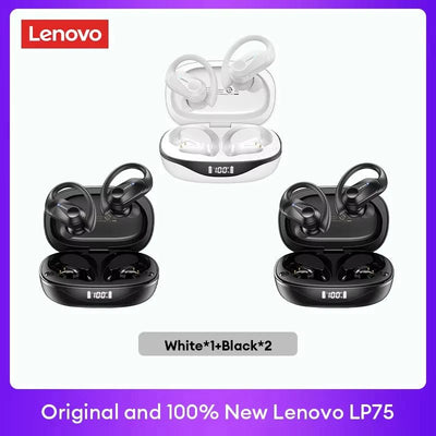 🎧 Lenovo LP75 Wireless Bluetooth Earphones – Deep Bass, Waterproof, Long Battery Life