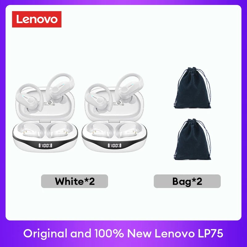 🎧 Lenovo LP75 Wireless Bluetooth Earphones – Deep Bass, Waterproof, Long Battery Life