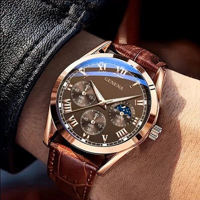 Elegant Roman Quartz Wristwatch with Leather Band – Fashion & Casual Style