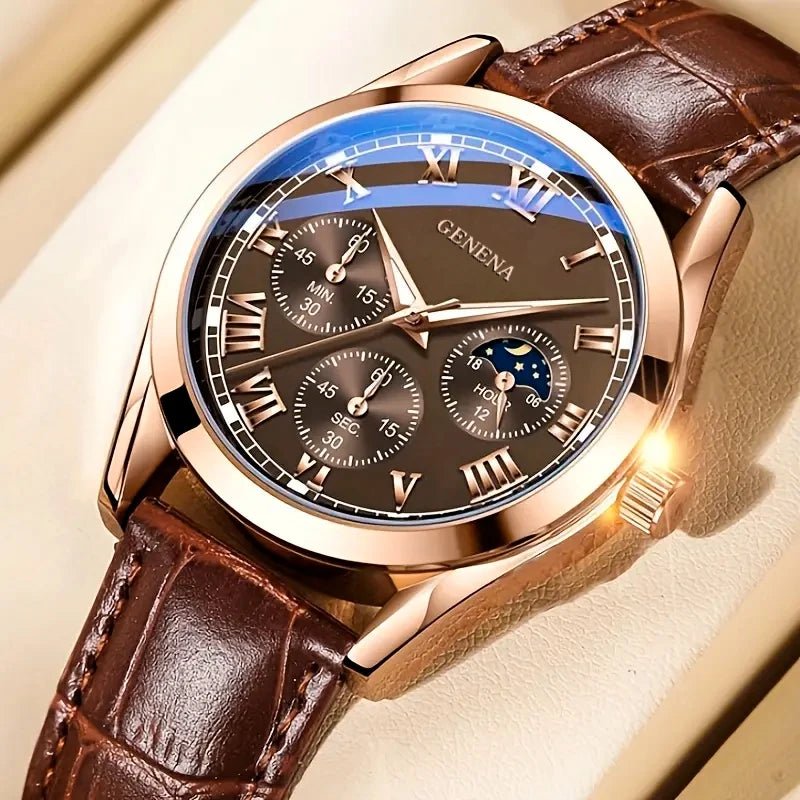 Elegant Roman Quartz Wristwatch with Leather Band – Fashion & Casual Style