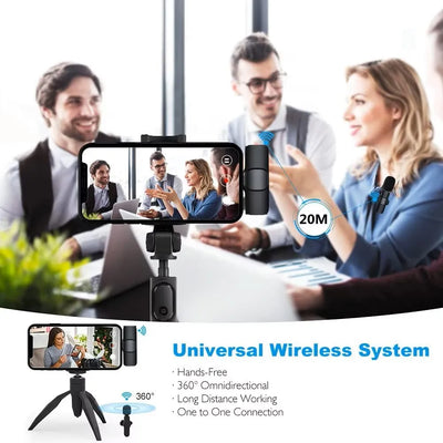 Wireless Lavalier Microphone Mini Portable Audio Video Recording Mic for iPhone Android Live Broadcast Gaming