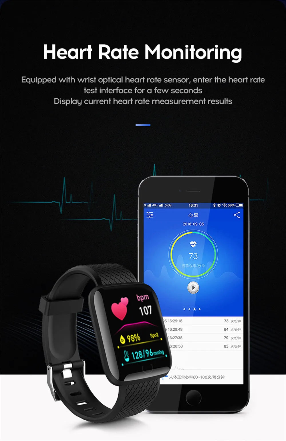 SUPMANGO 116 Smartwatch – Fitness Tracker with USB Charging & Heart Rate Monitor