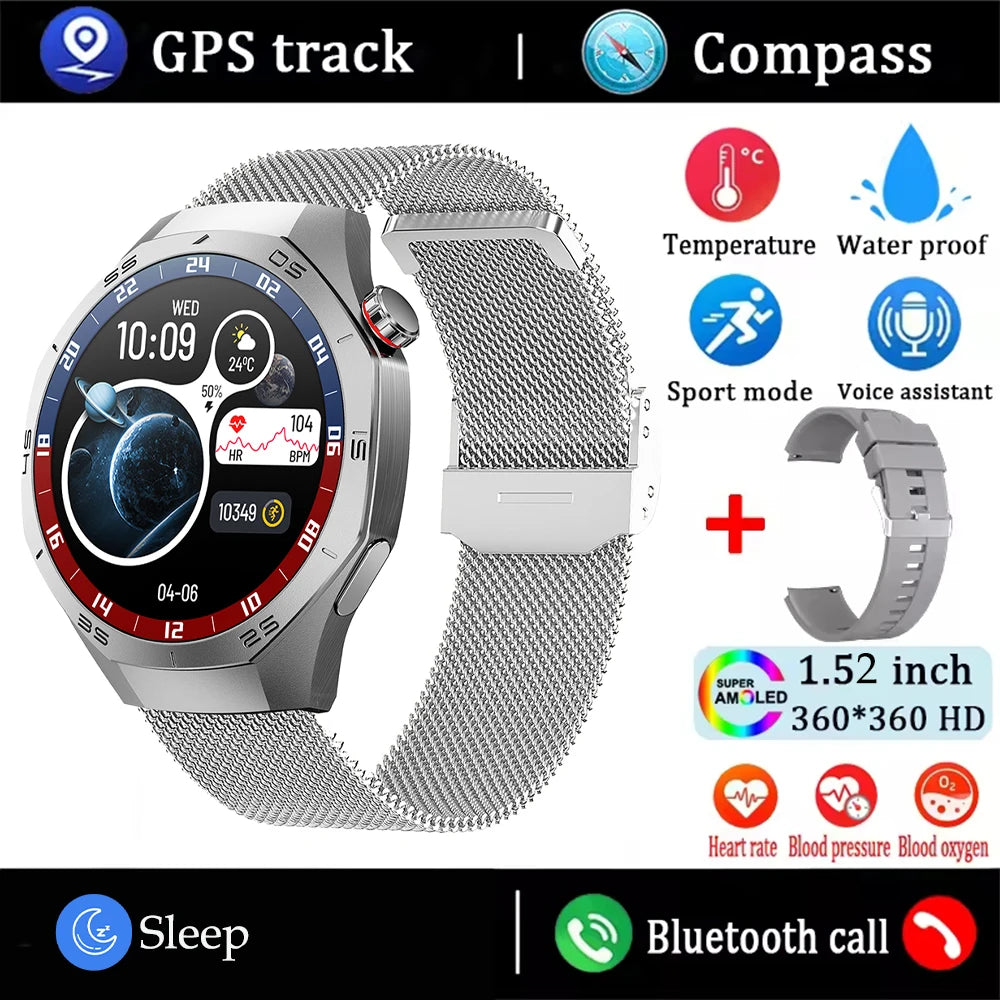 AMOLED GPS Smartwatch 2025 – Waterproof, Bluetooth Calling, Heart Rate, Fitness Tracker (Android & iOS)