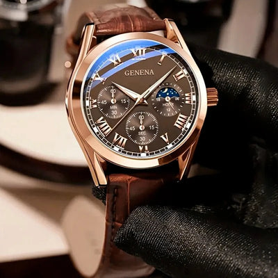 Elegant Roman Quartz Wristwatch with Leather Band – Fashion & Casual Style
