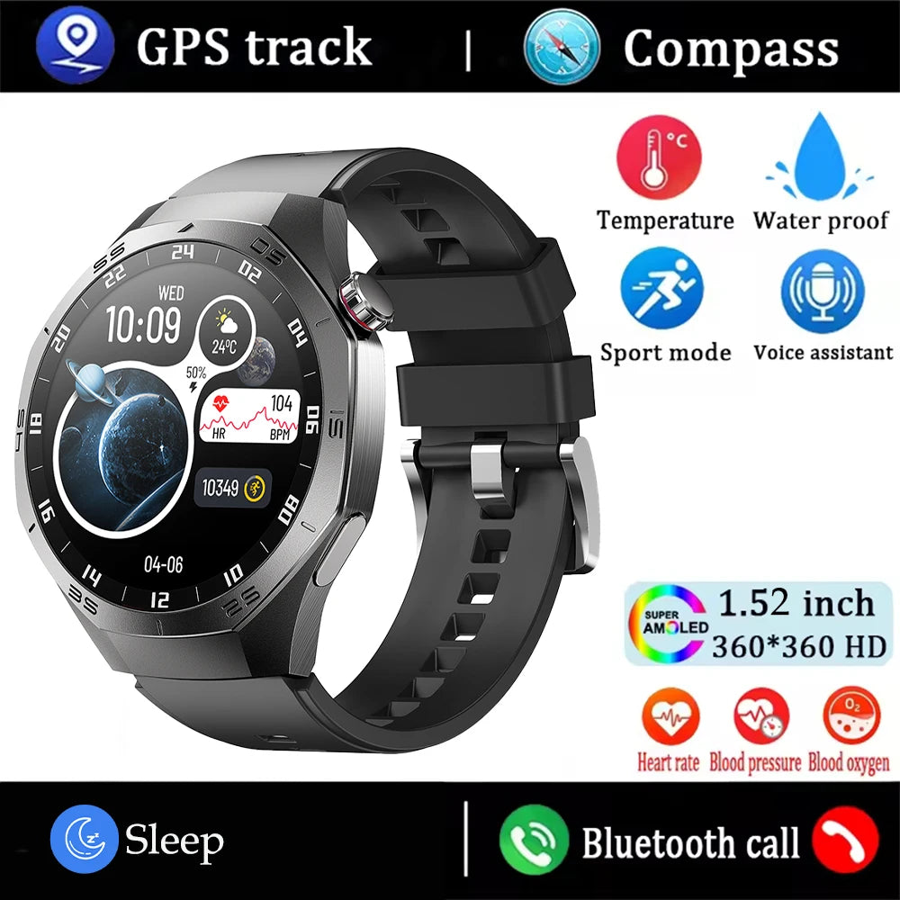 AMOLED GPS Smartwatch 2025 – Waterproof, Bluetooth Calling, Heart Rate, Fitness Tracker (Android & iOS)