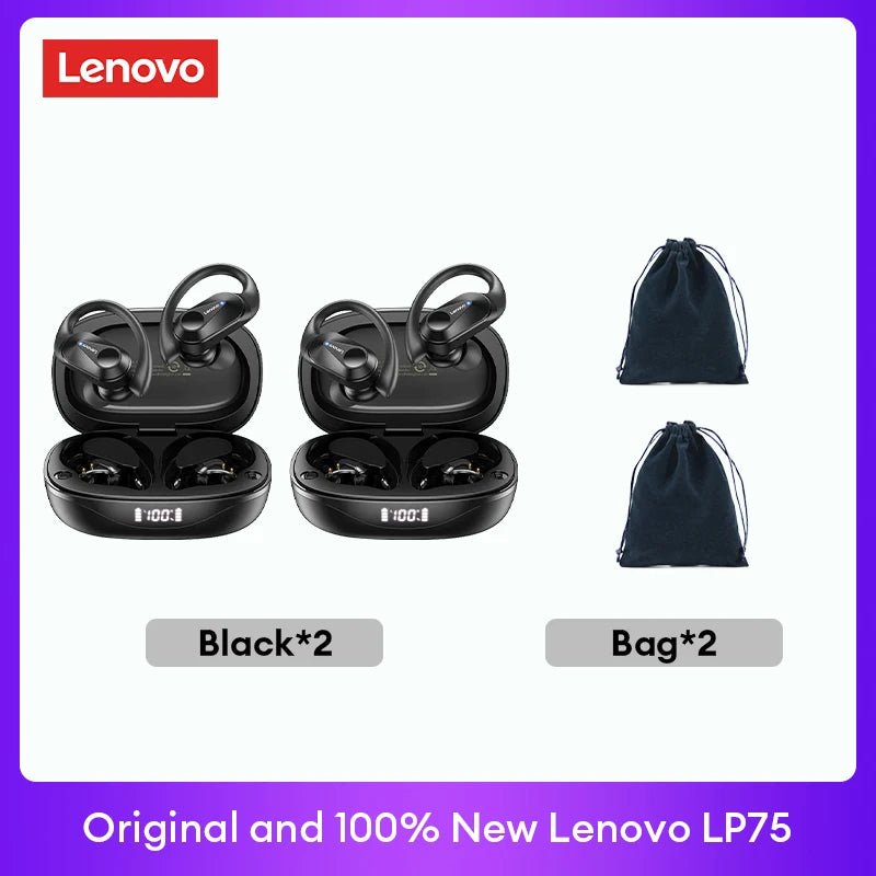 🎧 Lenovo LP75 Wireless Bluetooth Earphones – Deep Bass, Waterproof, Long Battery Life