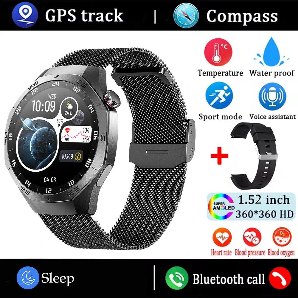 AMOLED GPS Smartwatch 2025 – Waterproof, Bluetooth Calling, Heart Rate, Fitness Tracker (Android & iOS)