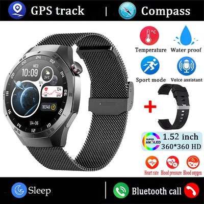 AMOLED GPS Smartwatch 2025 – Waterproof, Bluetooth Calling, Heart Rate, Fitness Tracker (Android & iOS)