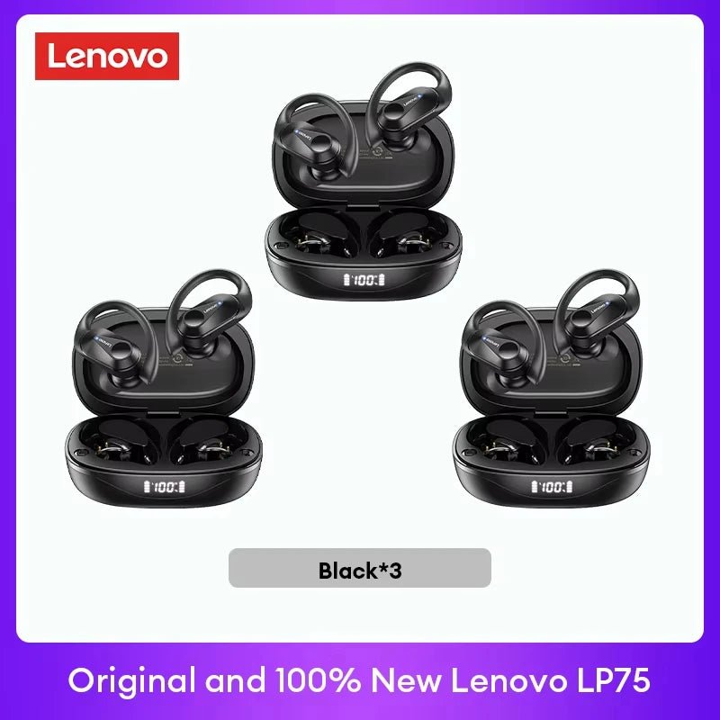 🎧 Lenovo LP75 Wireless Bluetooth Earphones – Deep Bass, Waterproof, Long Battery Life