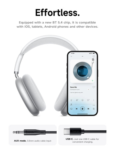 HOCO Wireless Headphones – Waterproof Bluetooth Headset with Active Noise Cancellation & Long Battery Life
