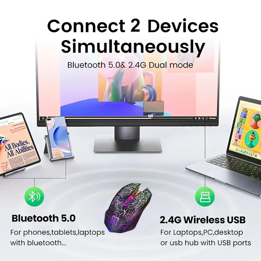 🖱️ Kebidumei Bluetooth 5.2 Wireless Gaming Mouse – Ergonomic & Rechargeable