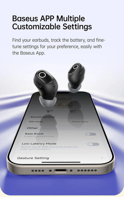 Baseus True Wireless Earbuds – 35H Battery, Waterproof, Noise Cancelling, Type-C