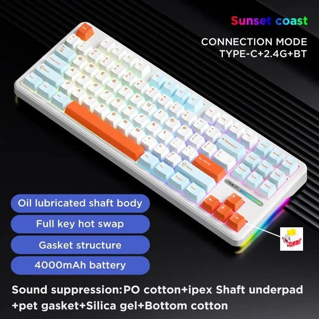 AULA F87Pro Mechanical Keyboard – Hot - Swappable Switches, RGB Backlight, Wireless 2.4GHz - TheElecnest
