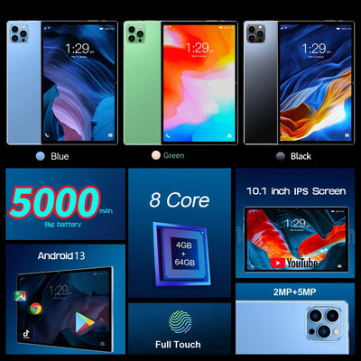 BDF 10.1" Android 13 Tablet – Octa - Core, 4GB RAM, 64GB Storage, Dual Cameras, 3G SIM, WiFi - TheElecnest