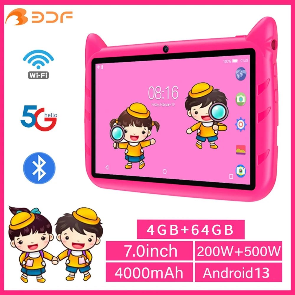 Kids Tablet 7" – Android 13, Quad Core, 4GB RAM, 64GB Storage, Dual Cameras, WiFi - TheElecnest