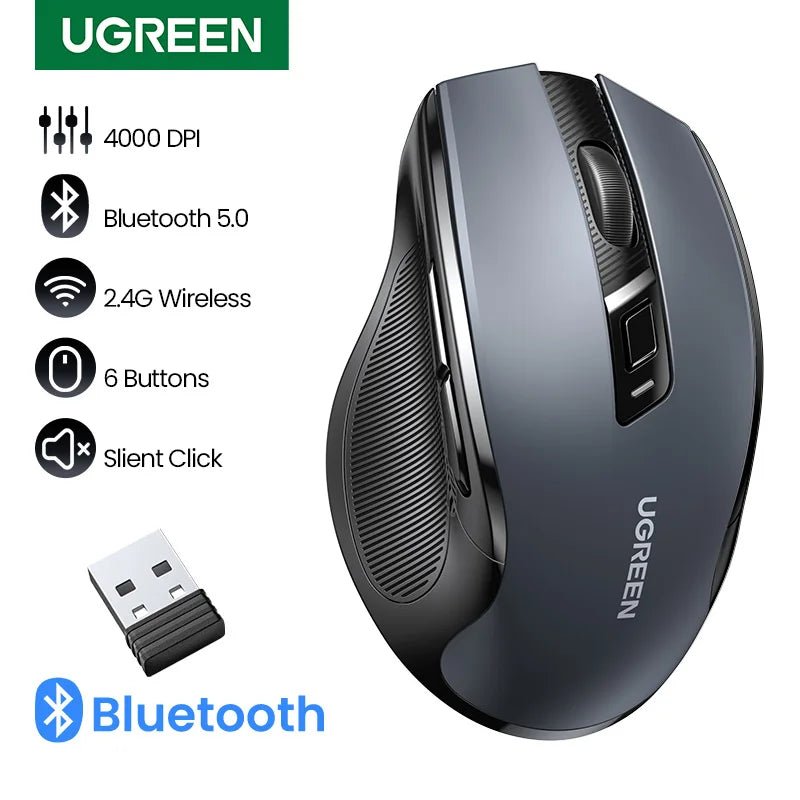 UGREEN MU006 Wireless Ergonomic Mouse – Bluetooth & 2.4G, Silent Click, Adjustable DPI - TheElecnest
