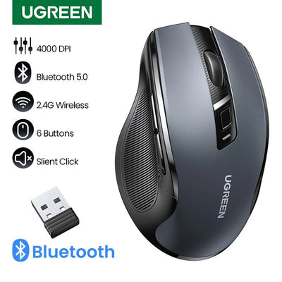 UGREEN MU006 Wireless Ergonomic Mouse – Bluetooth & 2.4G, Silent Click, Adjustable DPI - TheElecnest