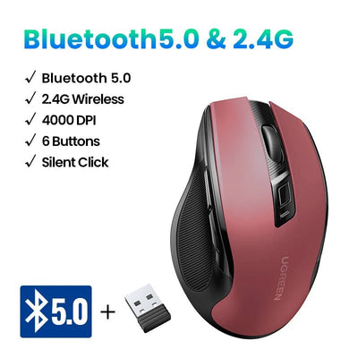 UGREEN MU006 Wireless Ergonomic Mouse – Bluetooth & 2.4G, Silent Click, Adjustable DPI - TheElecnest
