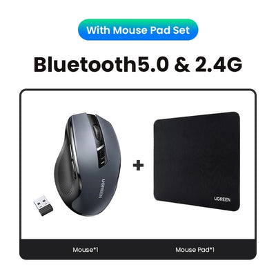 UGREEN MU006 Wireless Ergonomic Mouse – Bluetooth & 2.4G, Silent Click, Adjustable DPI - TheElecnest