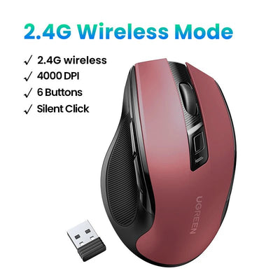 UGREEN MU006 Wireless Ergonomic Mouse – Bluetooth & 2.4G, Silent Click, Adjustable DPI - TheElecnest