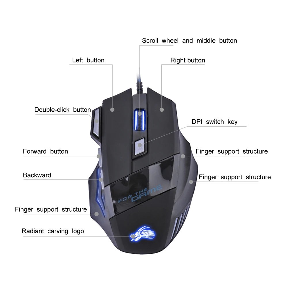 Wired Gaming Mouse – 7 Buttons, Backlit, 5500 DPI Adjustable Optical Sensor for PC Gamers - TheElecnest